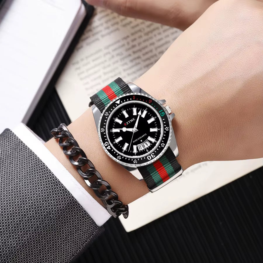 Chic Women's Nylon Strap Calendar Watch - Elegant Luminous Quartz Timepiece for Couples