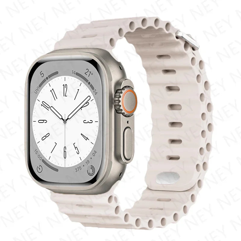 Stylish Ocean Silicone Strap for Apple Watch Ultra 2 & Series - Perfect Fit for 49mm, 45mm, 44mm, 42mm, 41mm, 40mm, 38mm