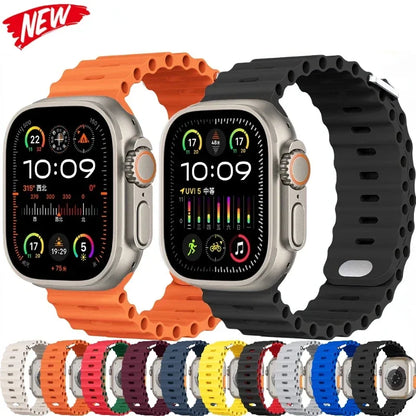 Stylish Ocean Silicone Strap for Apple Watch Ultra 2 & Series - Perfect Fit for 49mm, 45mm, 44mm, 42mm, 41mm, 40mm, 38mm