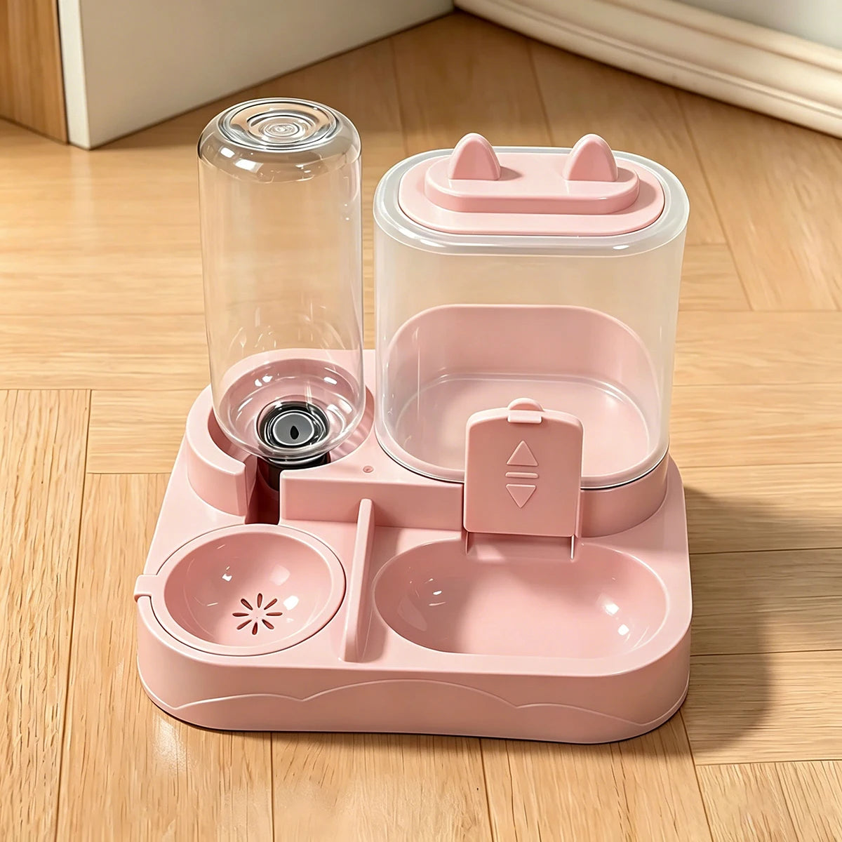 2-In-1 Large Pet Feeder & Water Dispenser, Dry Wet Separation, Durable Plastic, Transparent, No Battery, for Cats Dogs Travel