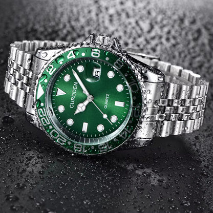 Stylish Men's Quartz Watch with Stainless Steel Band - Casual Calendar Design for Students and Trendsetters - Green Relogios Masculinos 2024